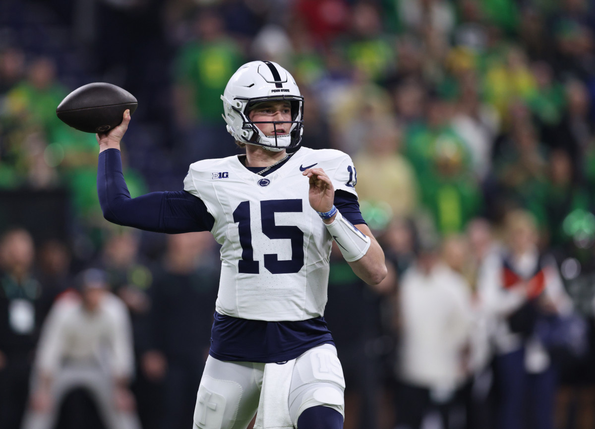 Penn State Nittany Lions quarterback Drew Allar during the 2024 Big Ten Championship game at Lucas Oil Stadium.