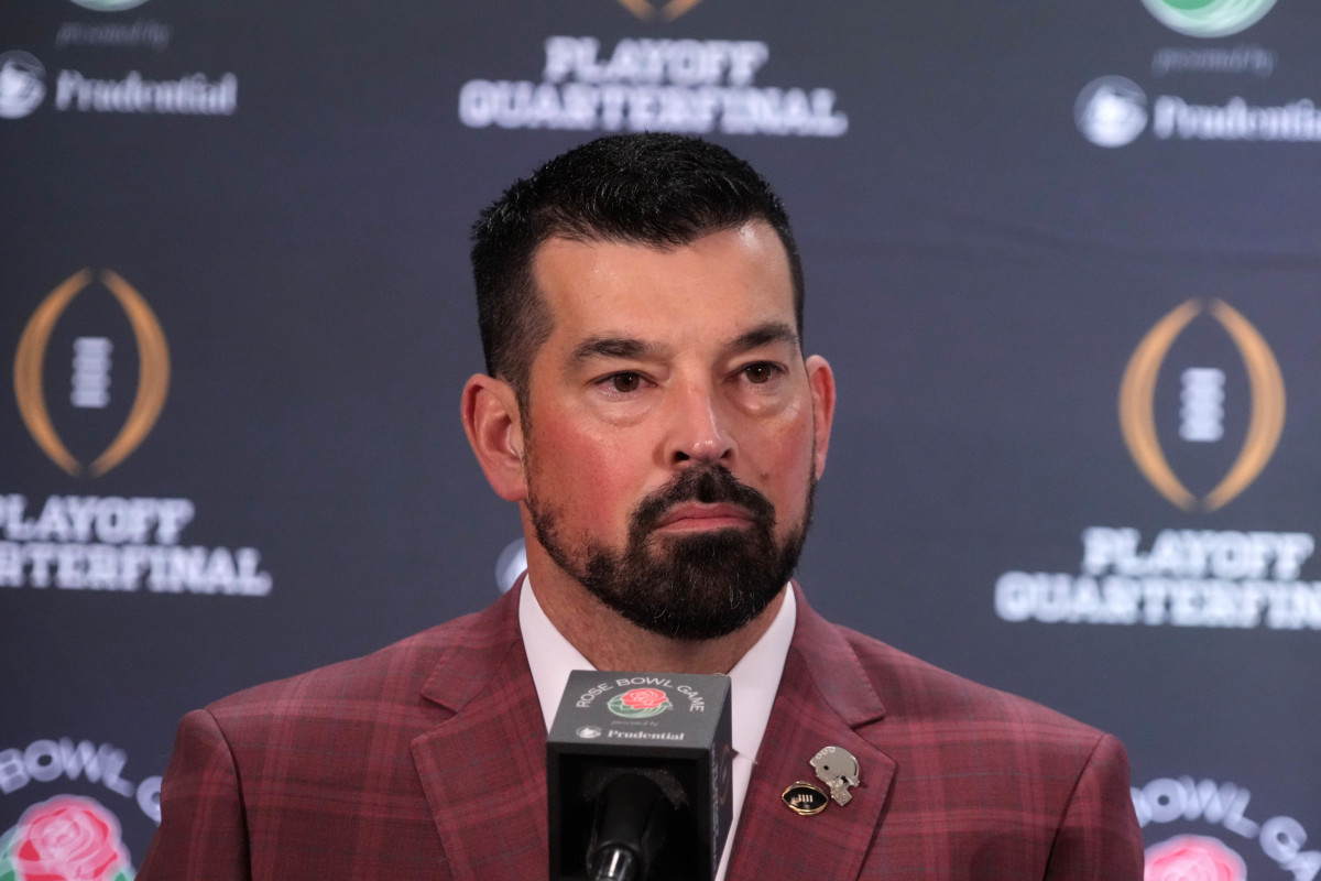 Ryan Day speaks at a CFB quarterfinals press conference.