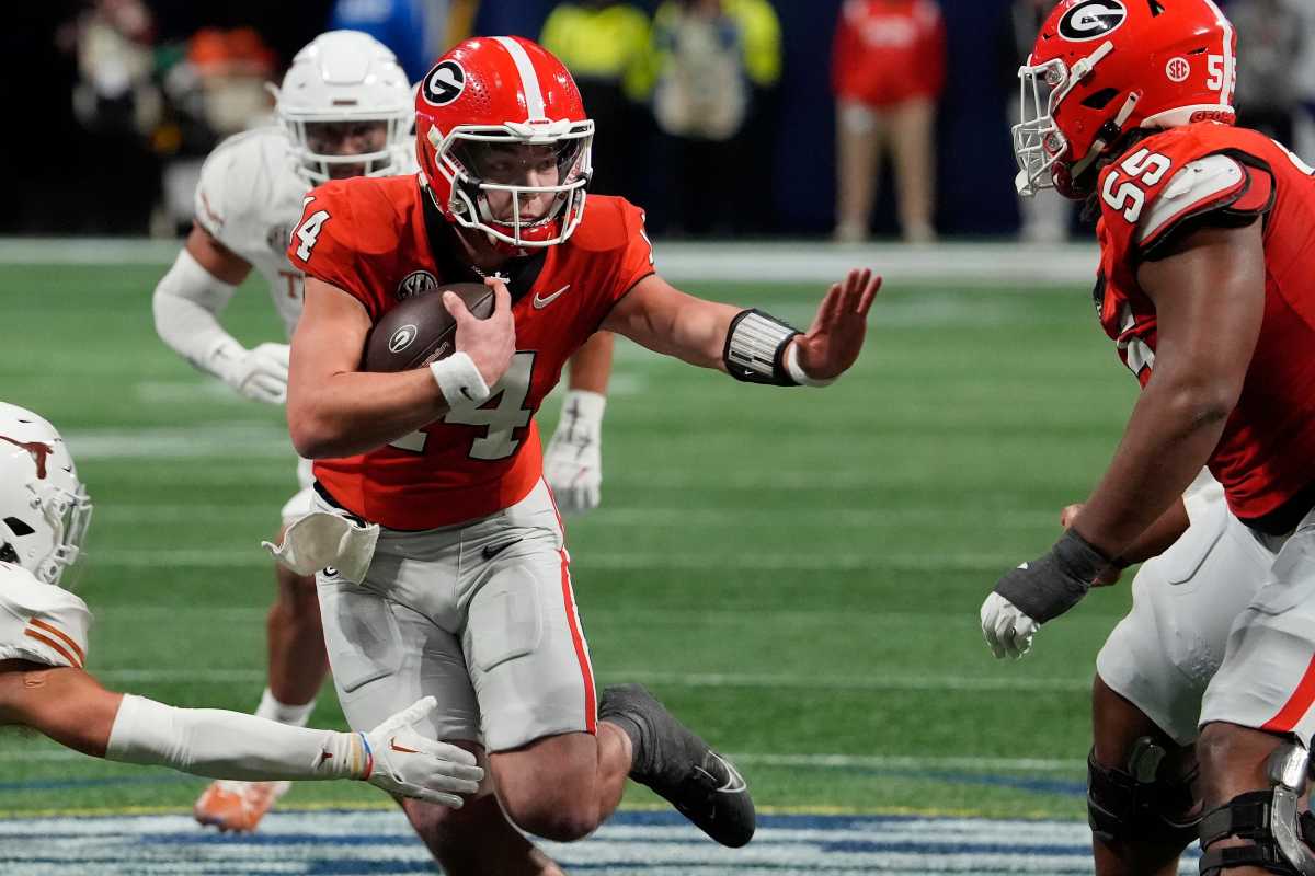 Gunner Stockton runs vs. Texas in the SEC title game.