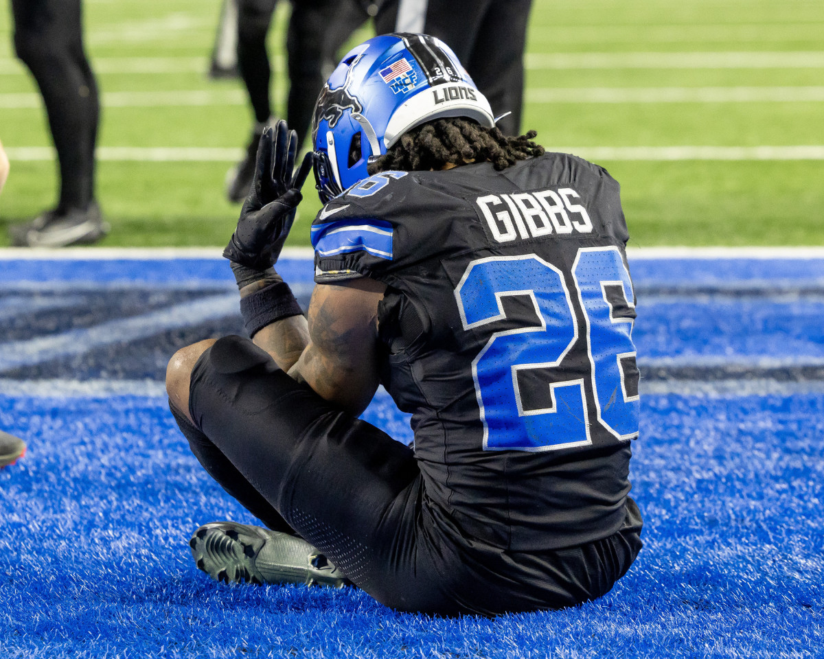 Detroit Lions running back Jahmyr Gibbs (26).