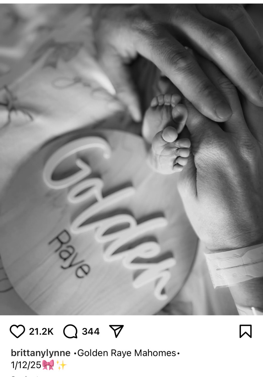 Chiefs quarterback Patrick Mahomes and his wife, Brittany Mahomes, welcome baby Golden Raye on Jan. 12, 2025.