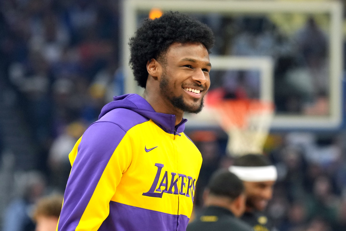 Los Angeles Lakers guard Bronny James before the game against the Golden State Warriors at Chase Center.