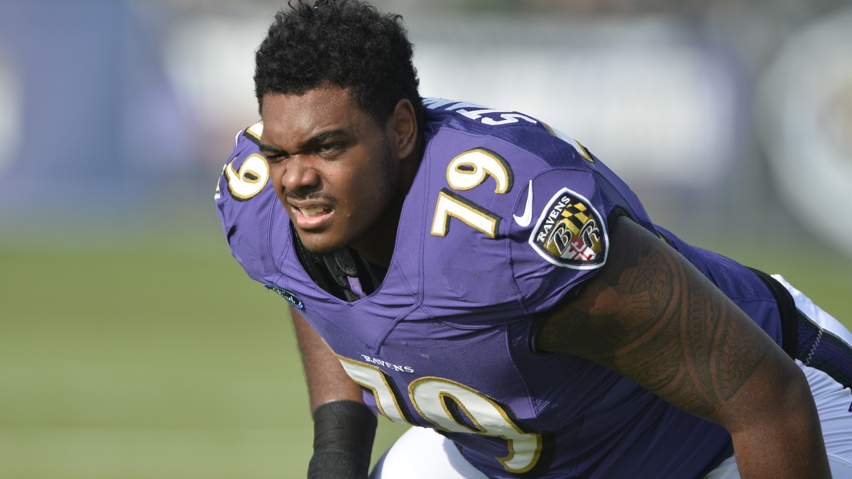 Baltimore Ravens offensive tackle Ronnie Stanley (79) warms up during the morning session of training camp at Under Armour Performance Center.