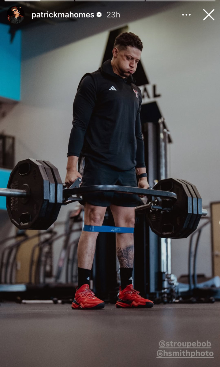 Patrick Mahomes posts a photo of his workout on March 5, 2025.