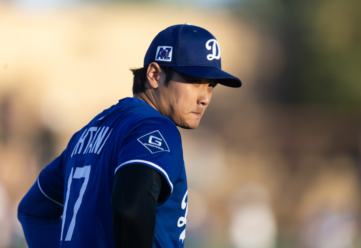 Los Angeles Dodgers designated hitter Shohei Ohtani against the Cincinnati Reds during a spring training game at Camelback Ranch-Glendale.