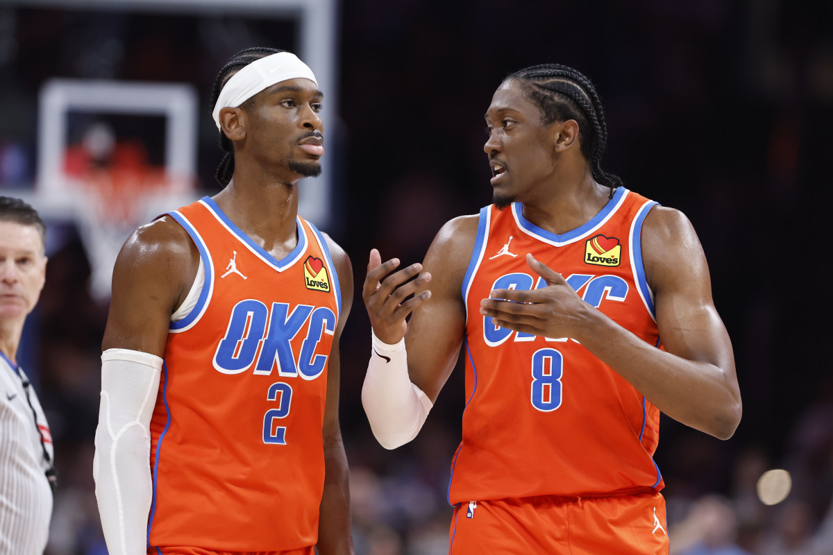Oklahoma City Thunder guard Shai Gilgeous-Alexander (2) and forward Jalen Williams (8) 