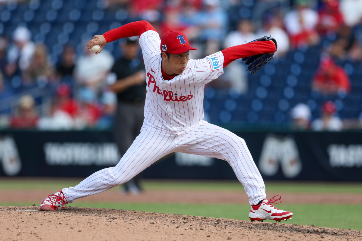 Philadelphia Phillies pitcher Koyo Aoyagi (31) throws a pitch against the New York Yankees