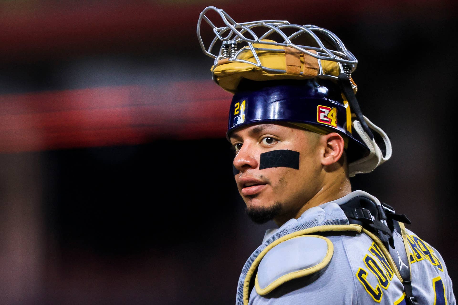 William Contreras von den Brewers gibt am Dienstag seine persönliche ...