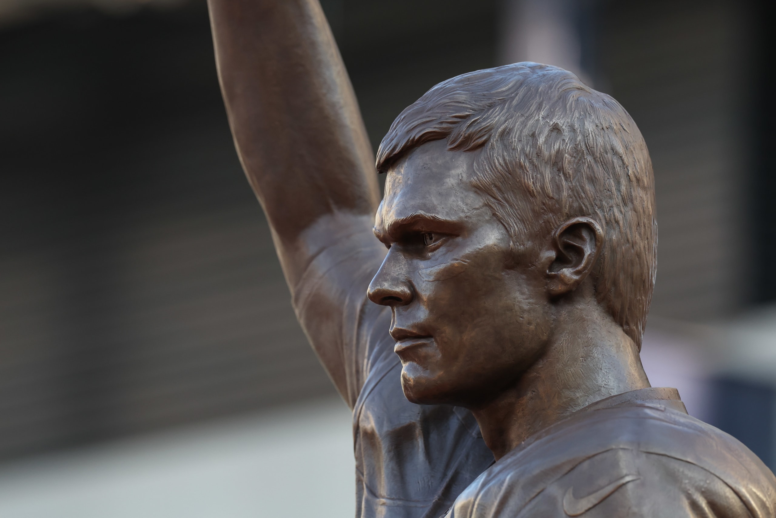Retired New England Patriot Hall of Famer Tom Brady's statue at Gillette Stadium.