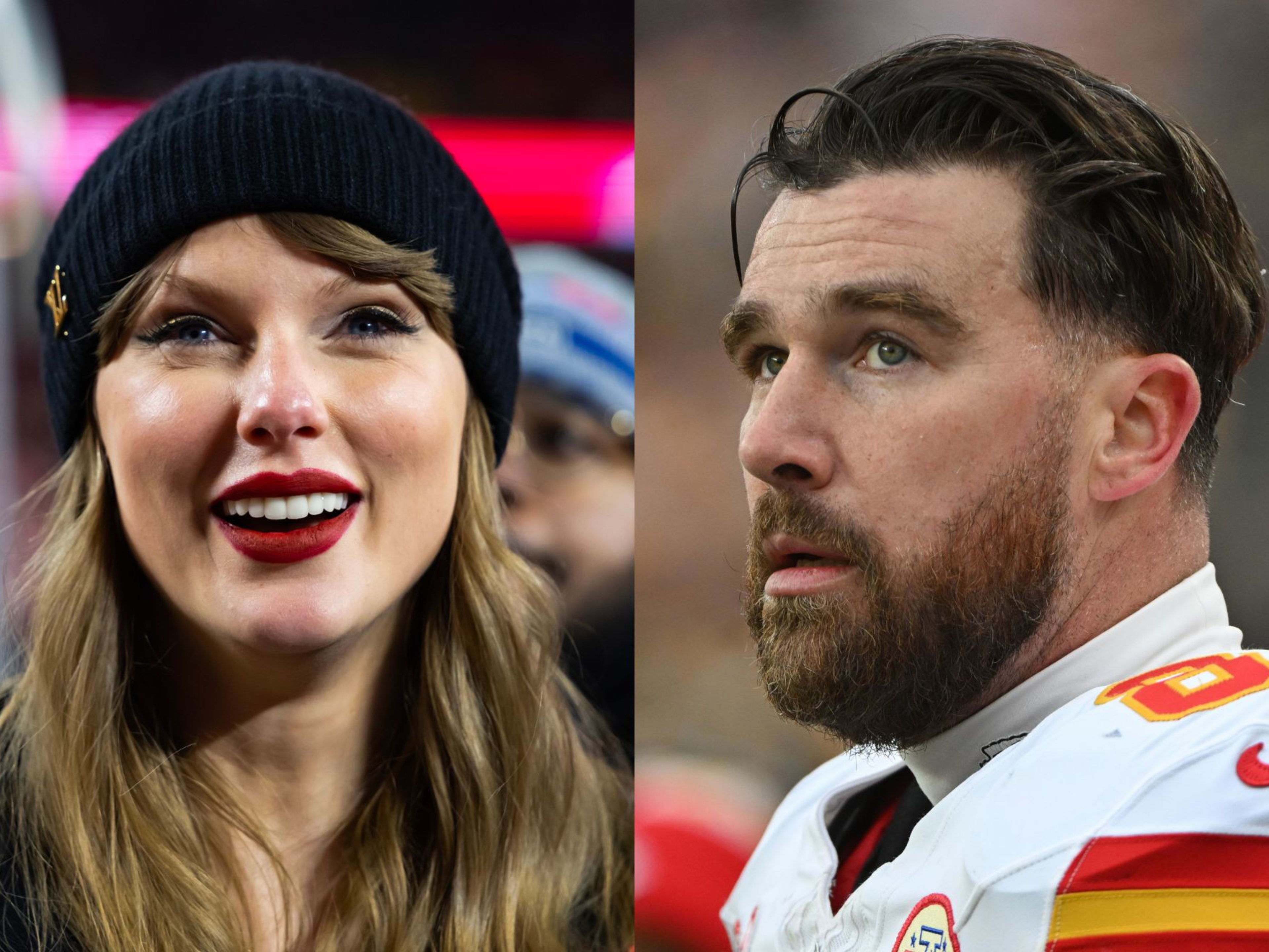 Kansas City Chiefs TE Travis Kelce and Pop star  Taylor Swift.
