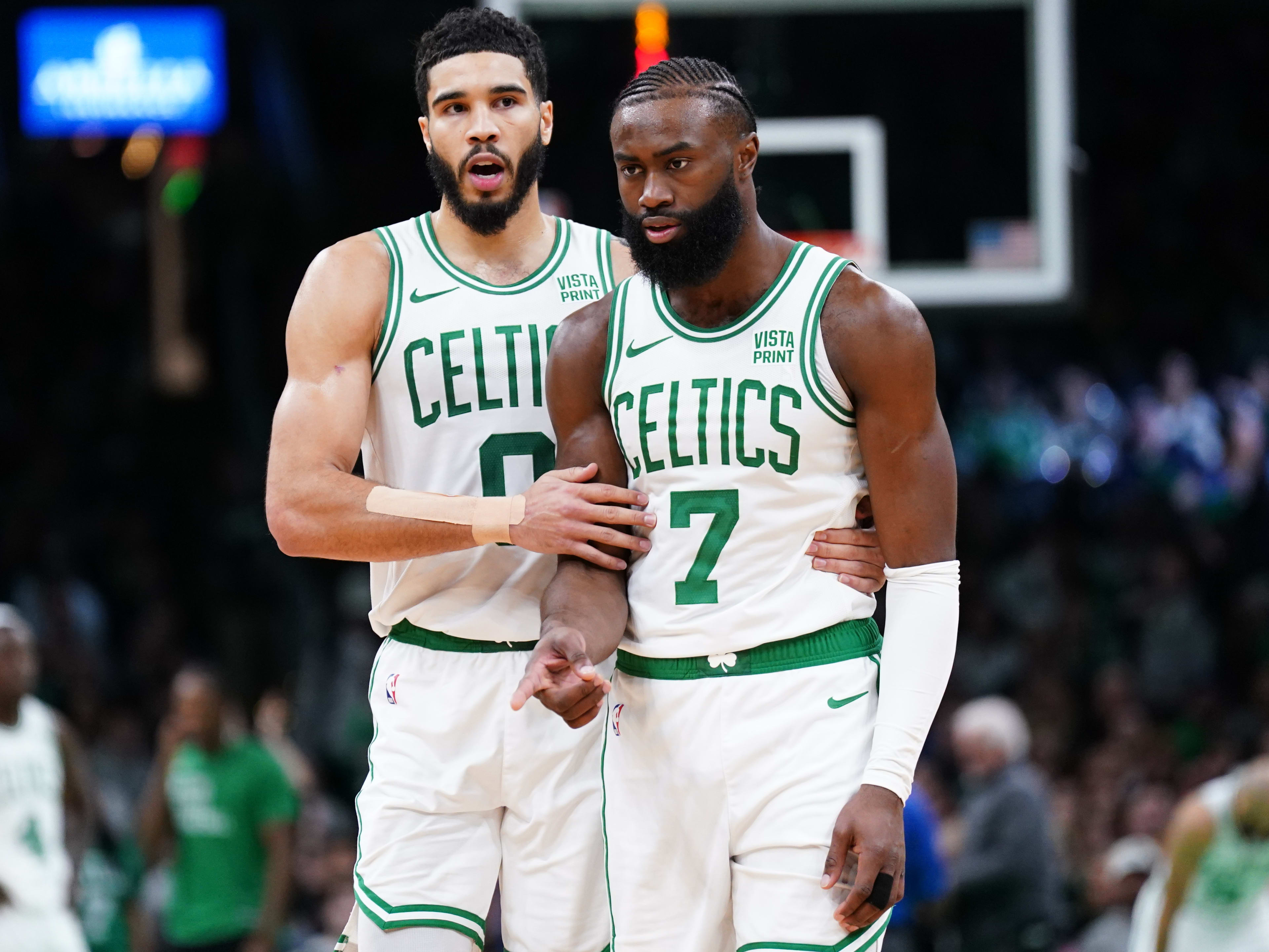 Boston Celtics forwards Jayson Tatum, Jaylen Brown