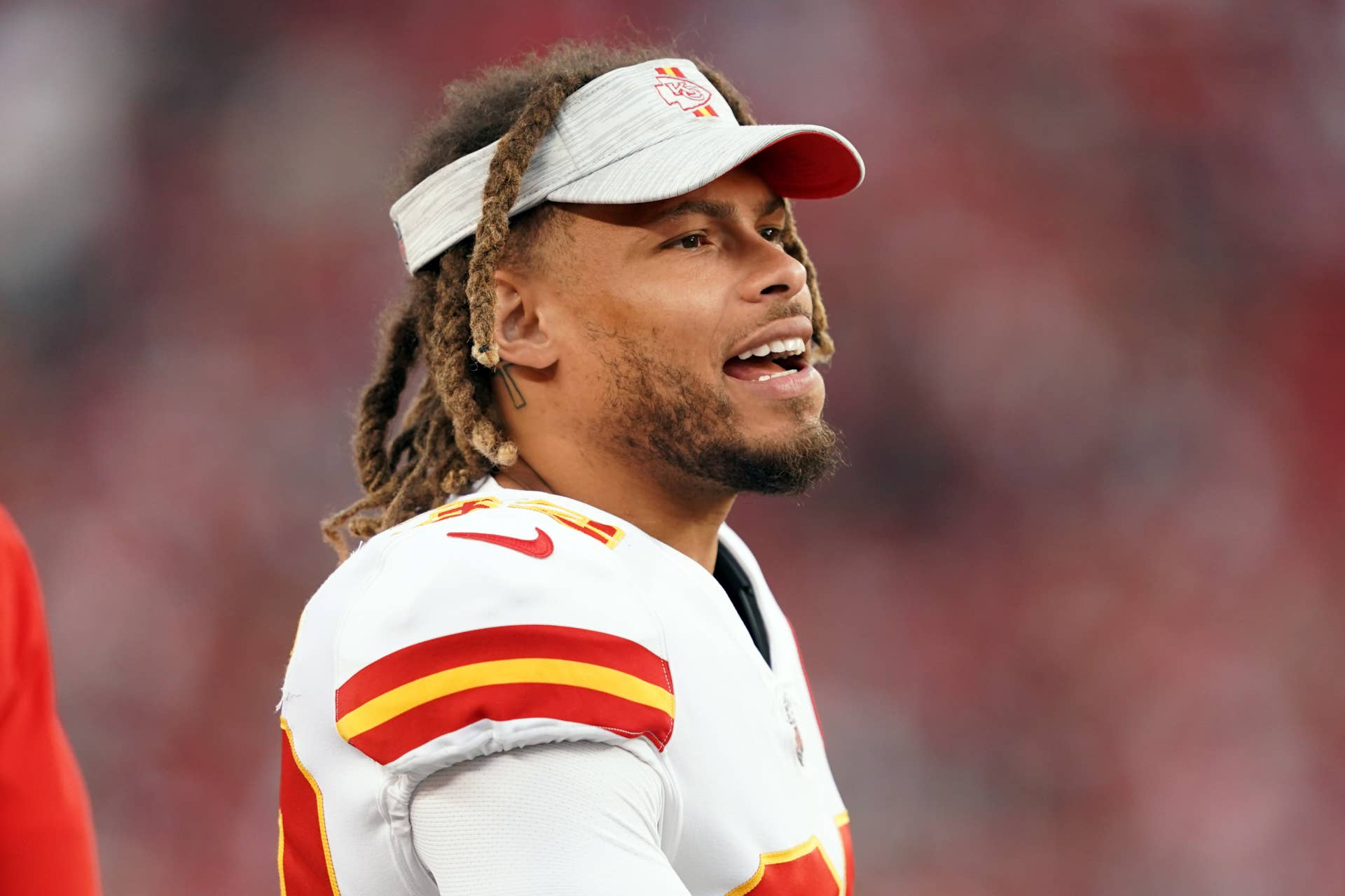 Kansas City Chiefs free safety Tyrann Mathieu (32) stands on the sideline during the third quarter against the San Francisco 49ers at Levi’s Stadium.
