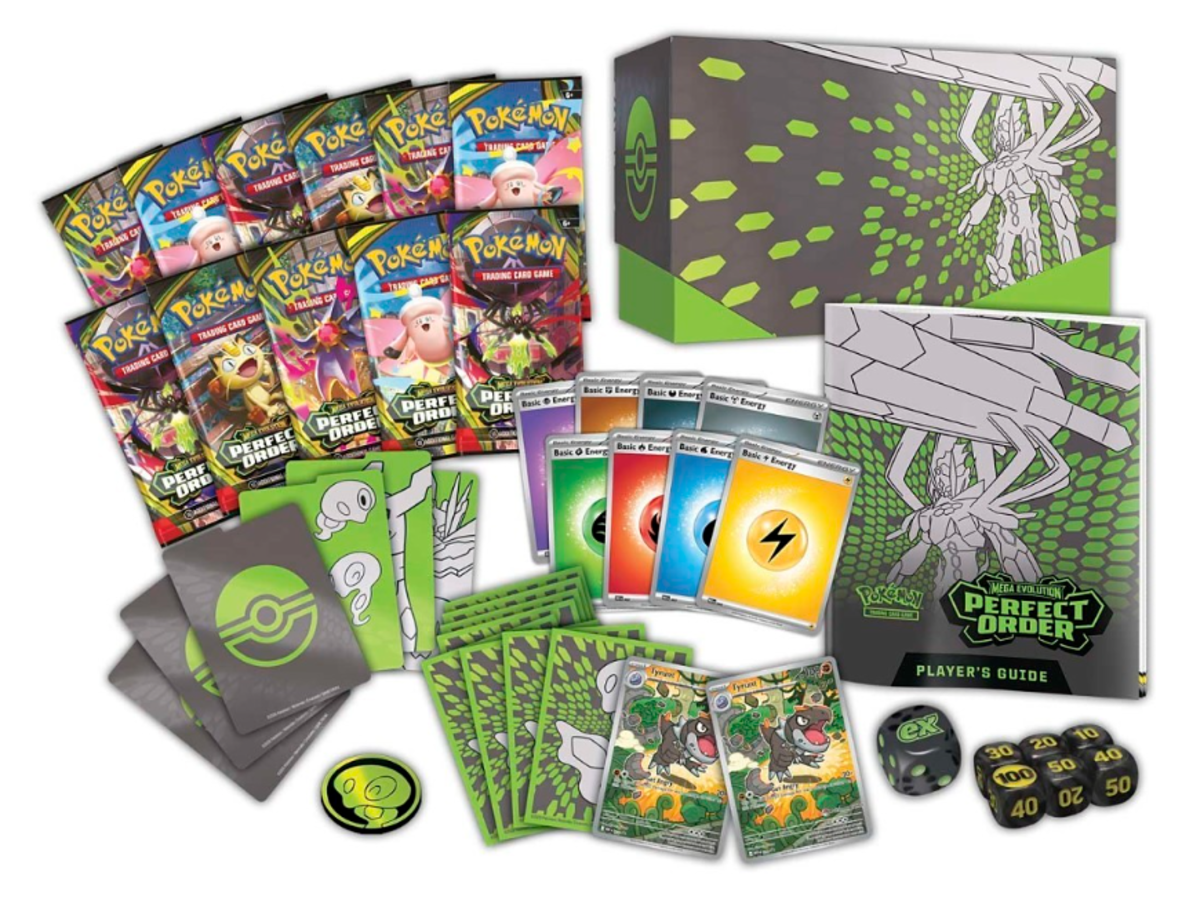 Official Pokémon TCG Perfect Order elite trainer box contents with cards and accessories