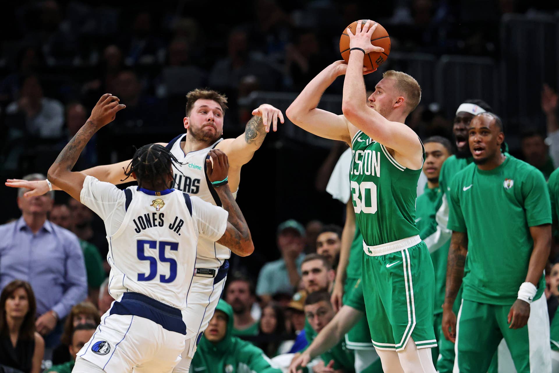 Celtics wind Sam Hauser taking a three