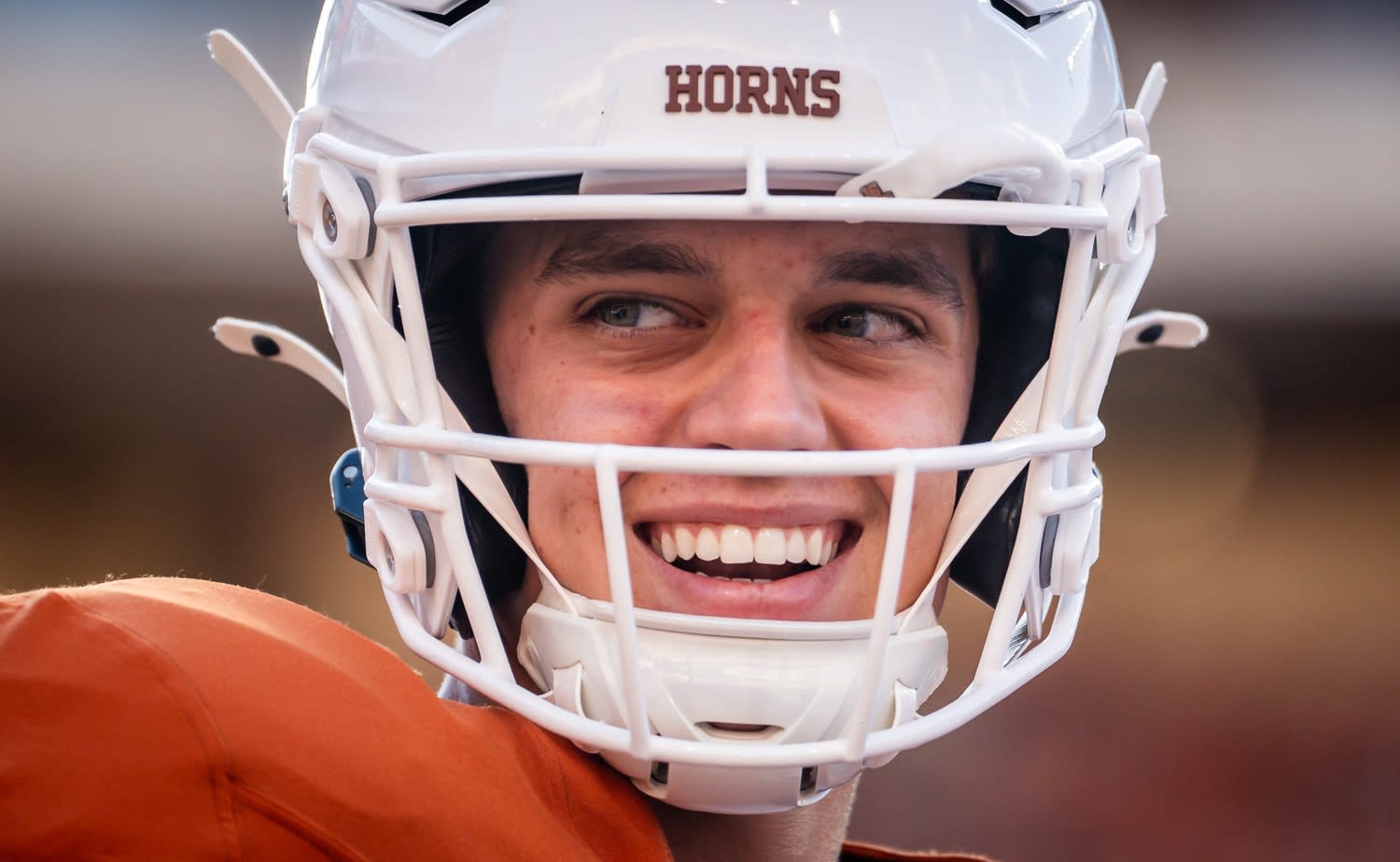 Texas Longhorns quarterback Arch Manning is seen during warmups ahead of his team's game against the Louisiana-Monroe Warhawks at Darrell K Royal-Texas Memorial Stadium on Sept. 21, 2024.