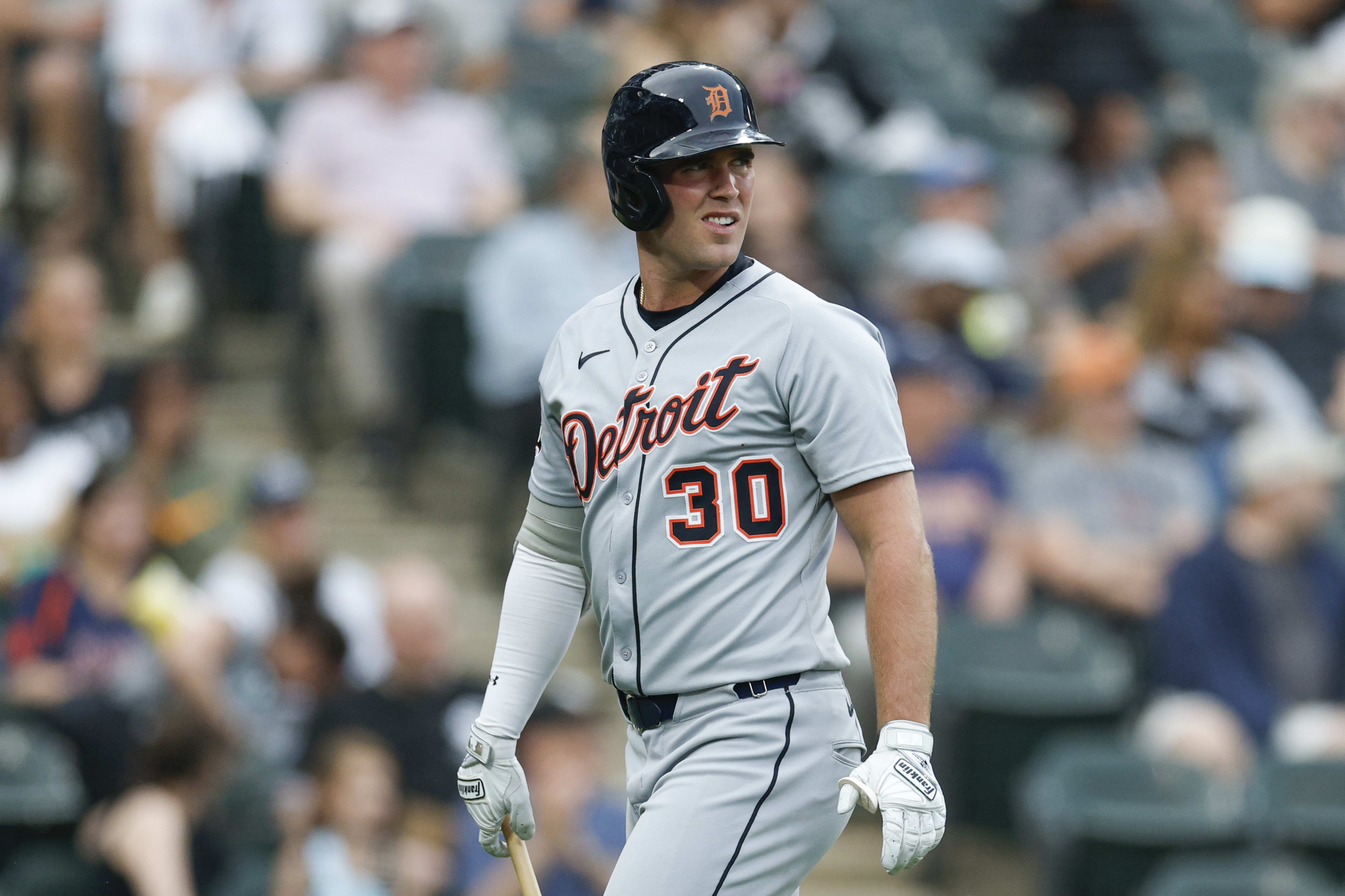 Detroit Tigers designated hitter Kerry Carpenter (30)