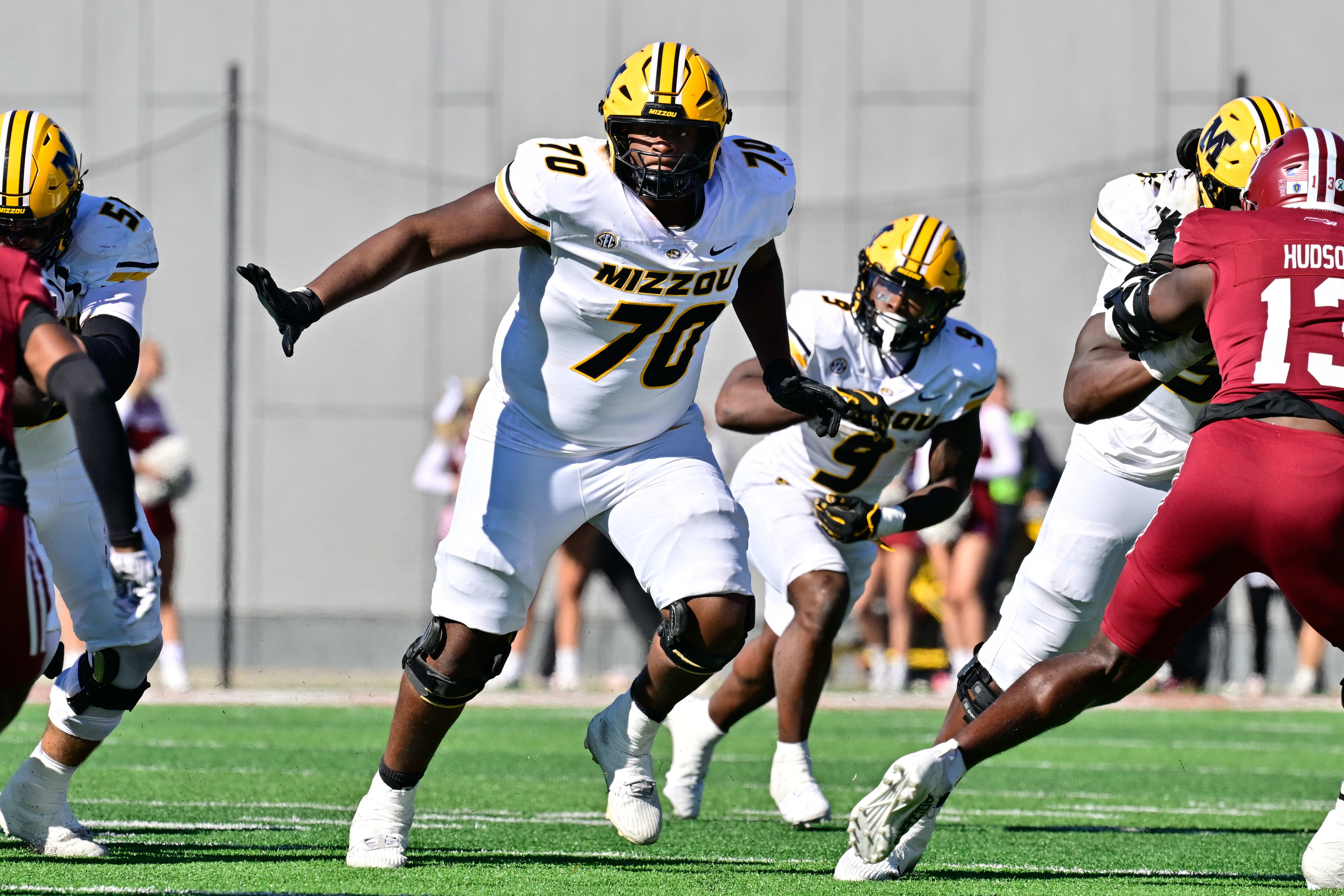Missouri Tigers offensive lineman Cayden Green (70) in action during the second half against the Massachusetts Minutemen at Warren McGuirk Alumni Stadium.