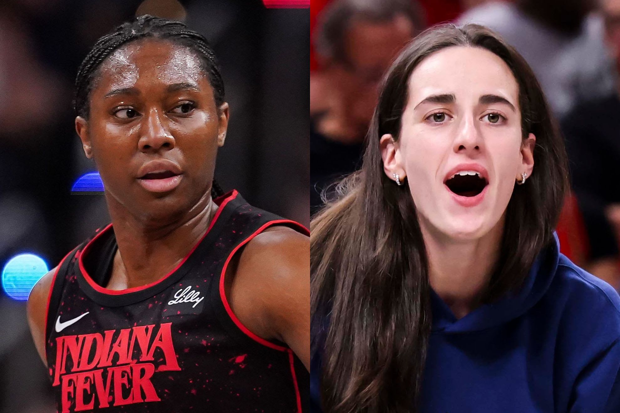 Indiana Fever forward Aliyah Boston (left) and Indiana Fever guard Caitlin Clark (right).

