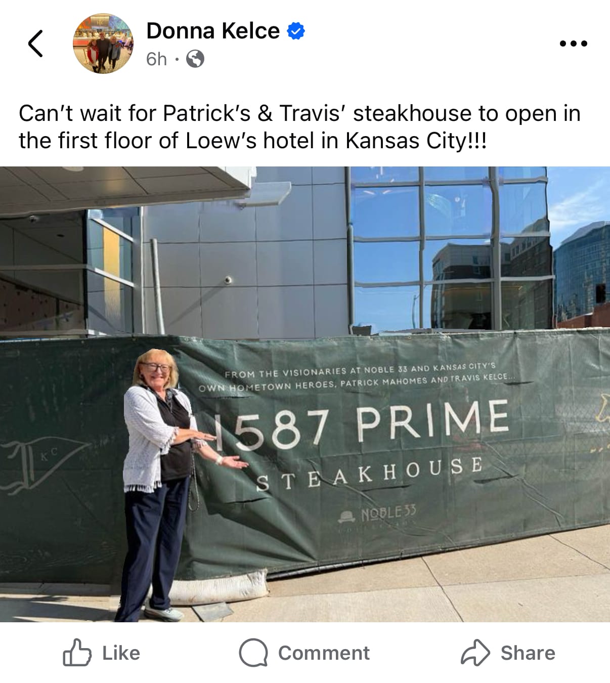 Donna Kelce's post on Facebook.