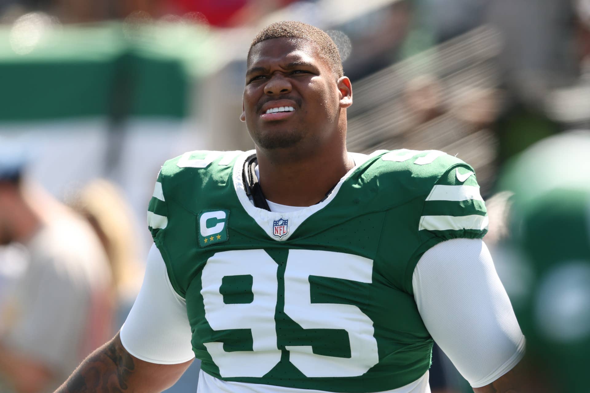 Dallas Cowboys defensive tackle Quinnen Williams before an NFL game
