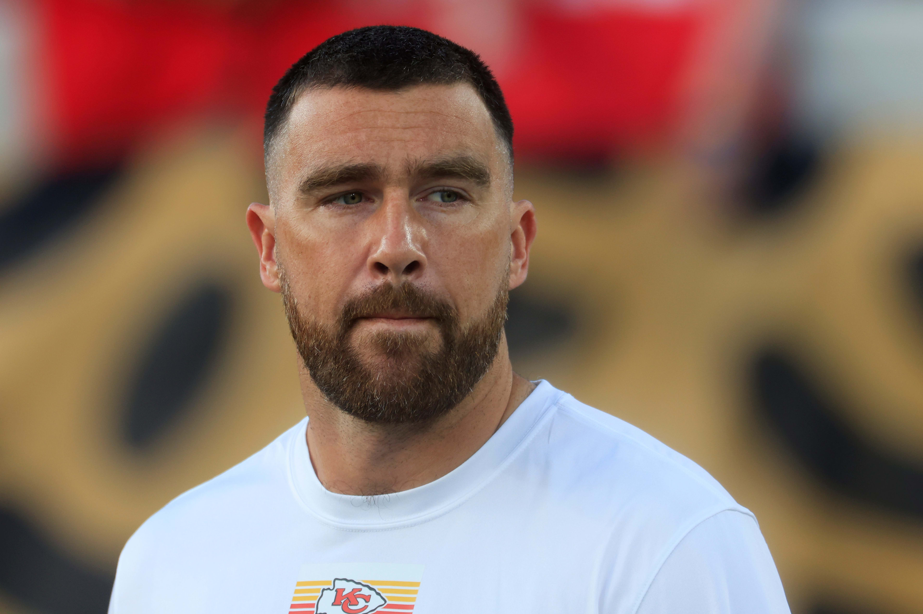 Kansas City Chiefs tight end Travis Kelce before the game against the Jacksonville Jaguars

