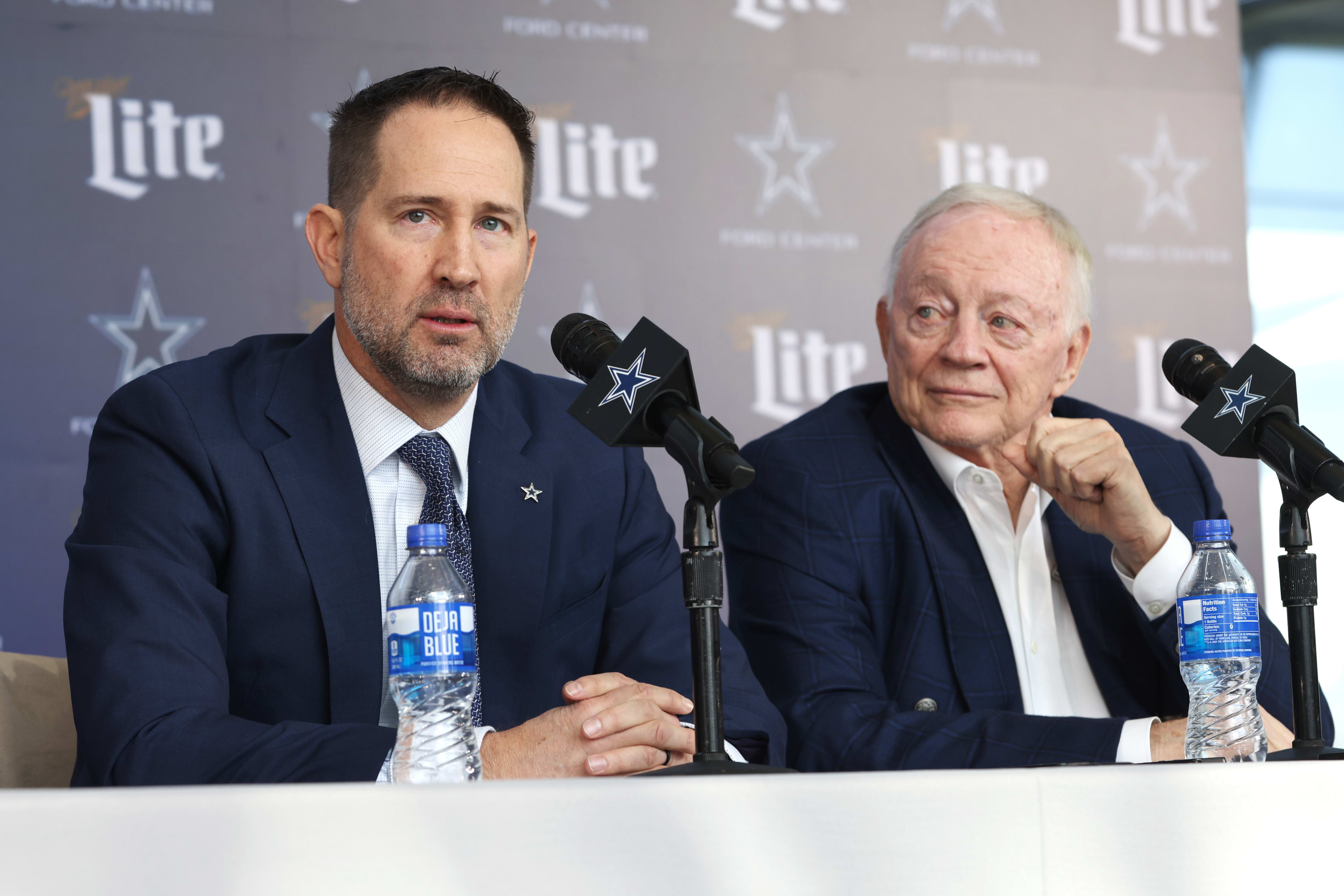 Dallas Cowboys Head Coach Brian Schottenheimer and owner Jerry Jones speak to the media.
