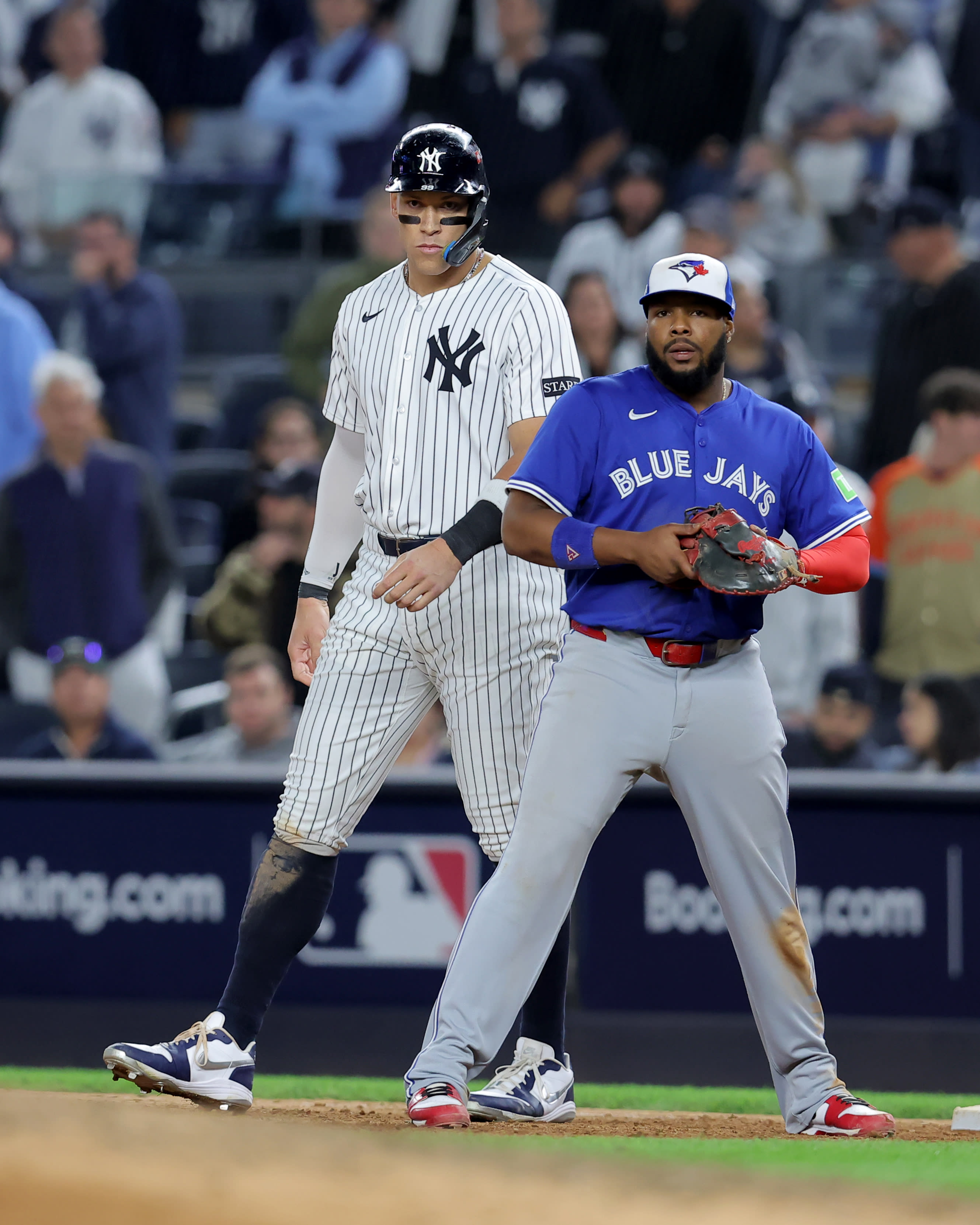 New York Yankees slugger Aaron Judge is home watching Toronto Blue Jays and Vladimir Guerrero, Jr. play in the World Series. 