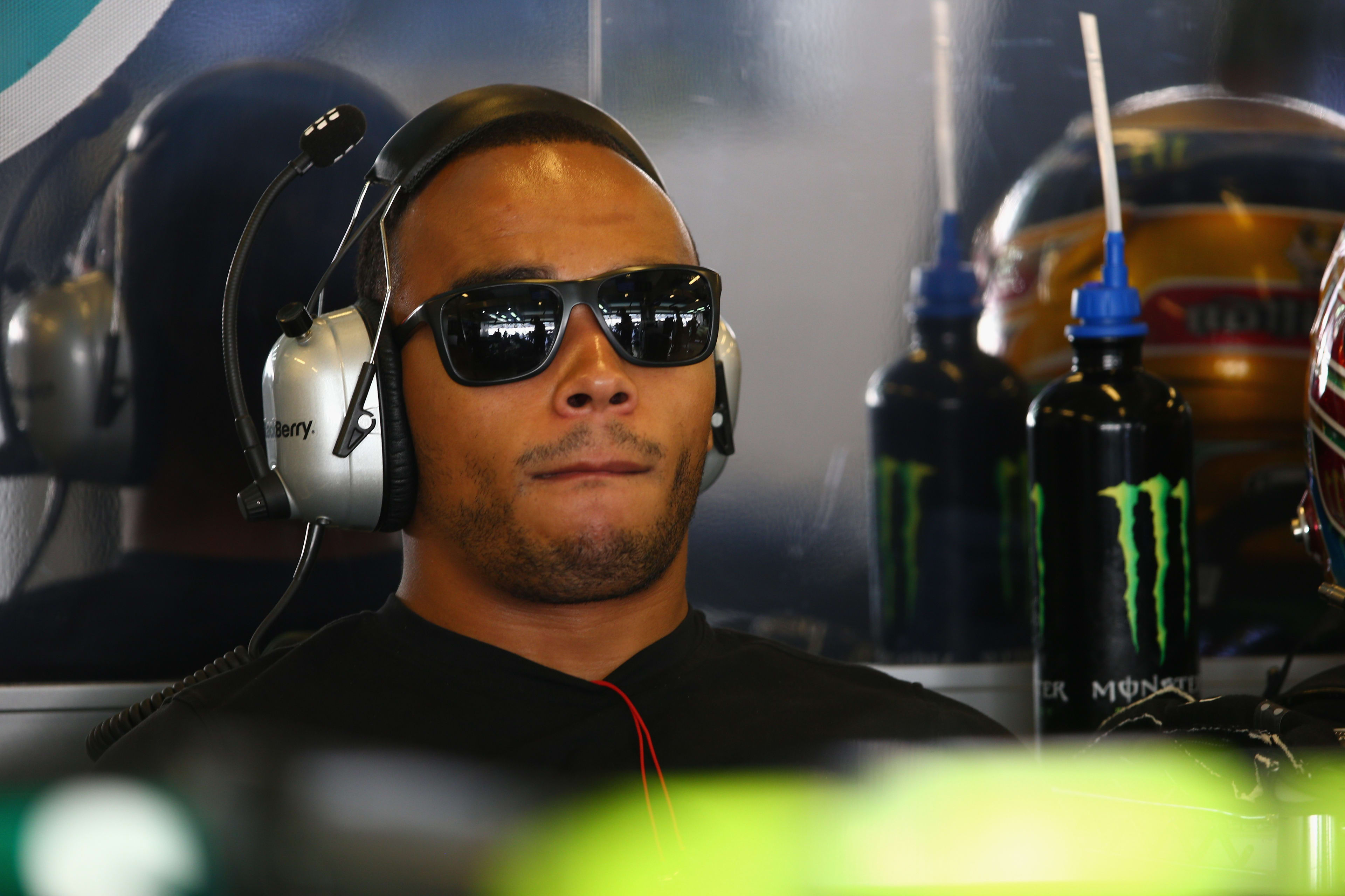 Nicolas Hamilton is seen in the Mercedes GP garage during practice for the2013 Abu Dhabi Formula One Grand Prix.