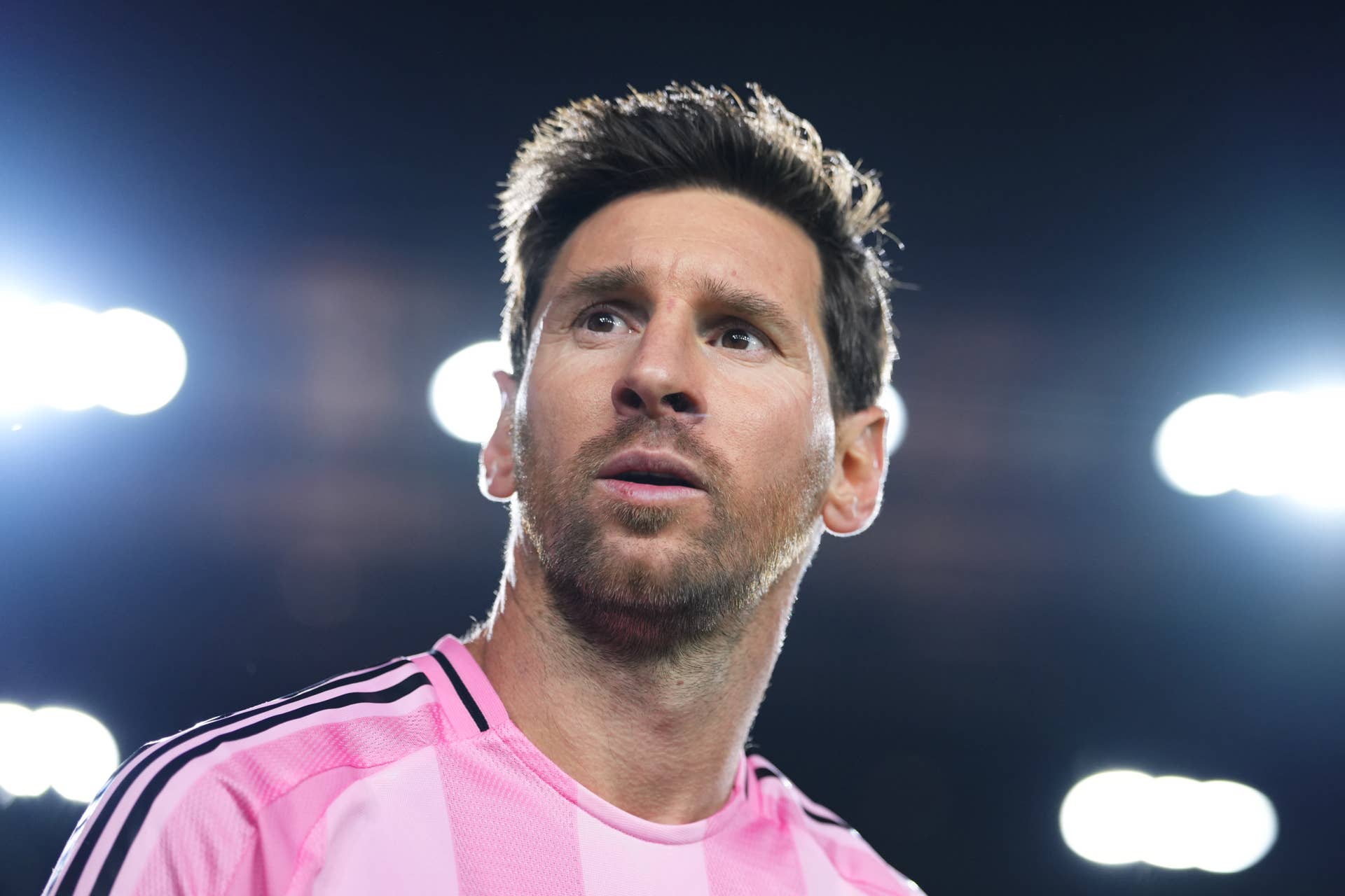 Lionel Messi #10 of Inter Miami CF looks on following the Audi 2025 MLS Cup eastern conference final match between Inter Miami CF and New York City FC at Chase Stadium on November 29, 2025 in Fort Lauderdale, Florida.  (Photo by Rich Storry/Getty Images)
