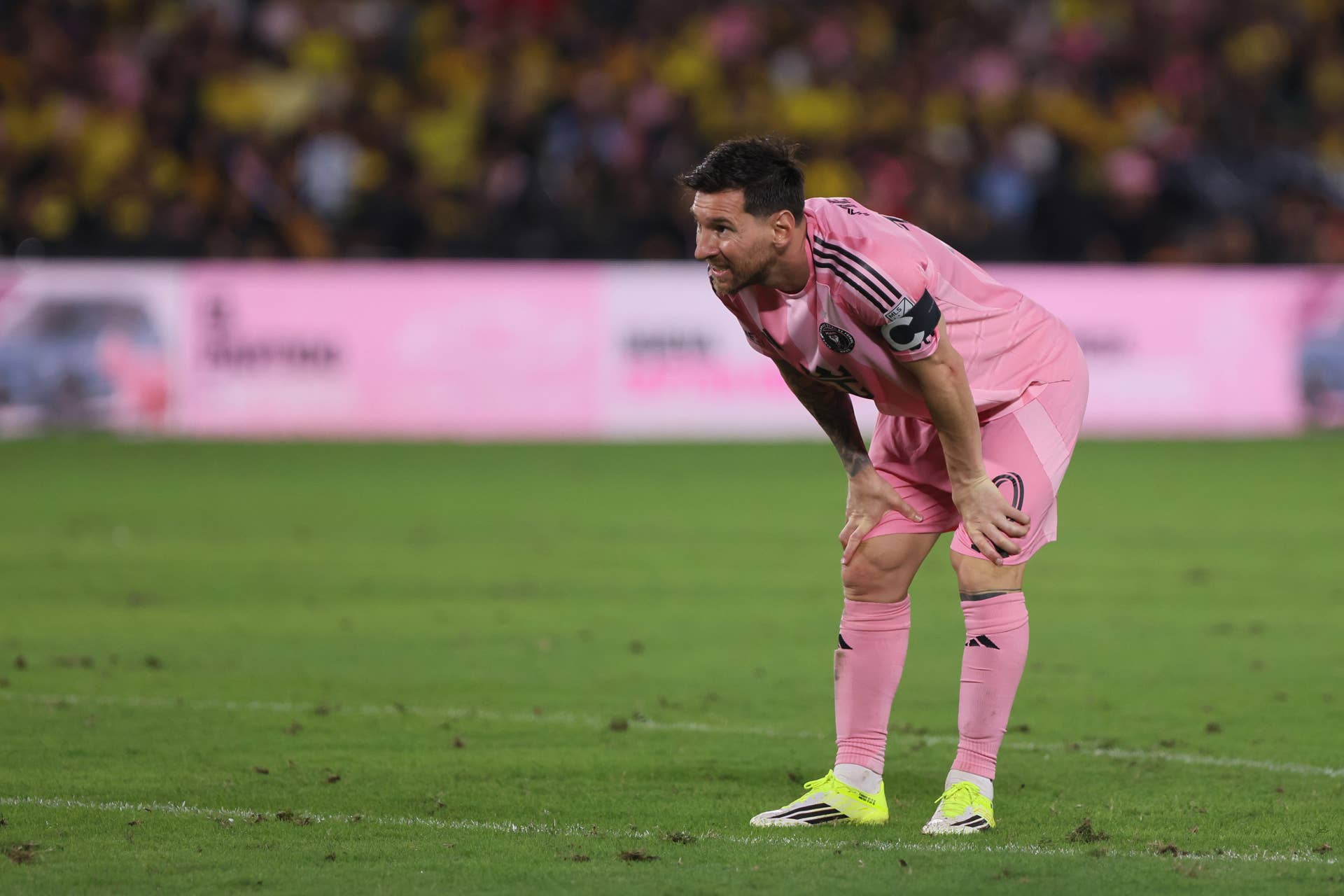 Lionel Messi of Inter Miami looks on during a friendly match between Barcelona SC and Inter Miami at Estadio Monumental Isidro Romero Carbo on February 7, 2026 in Guayaquil, Ecuador. 